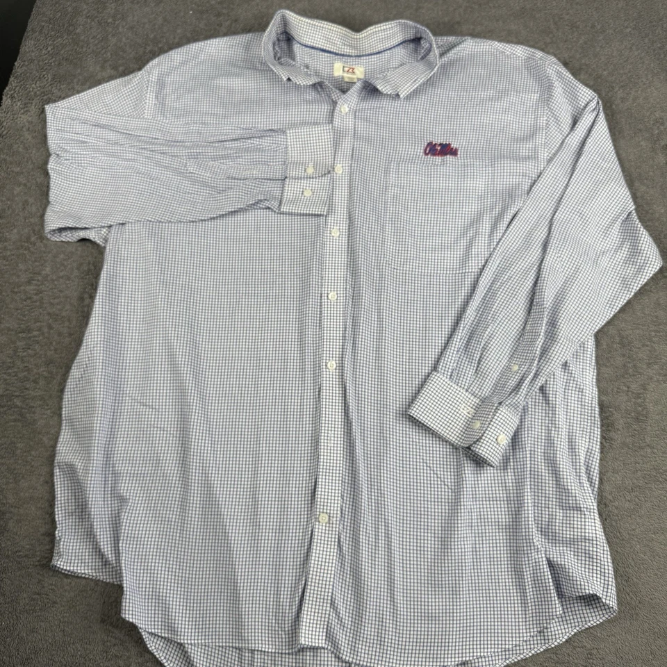 Ole Miss Football Performance Button Down Long Sleeve 3XB Blue White Check - Image 4 of 4