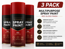 3 x RED GLOSS FINISH 400ML ALL PURPOSE AEROSOL SPRAY PAINT METAL WOOD PLASTIC