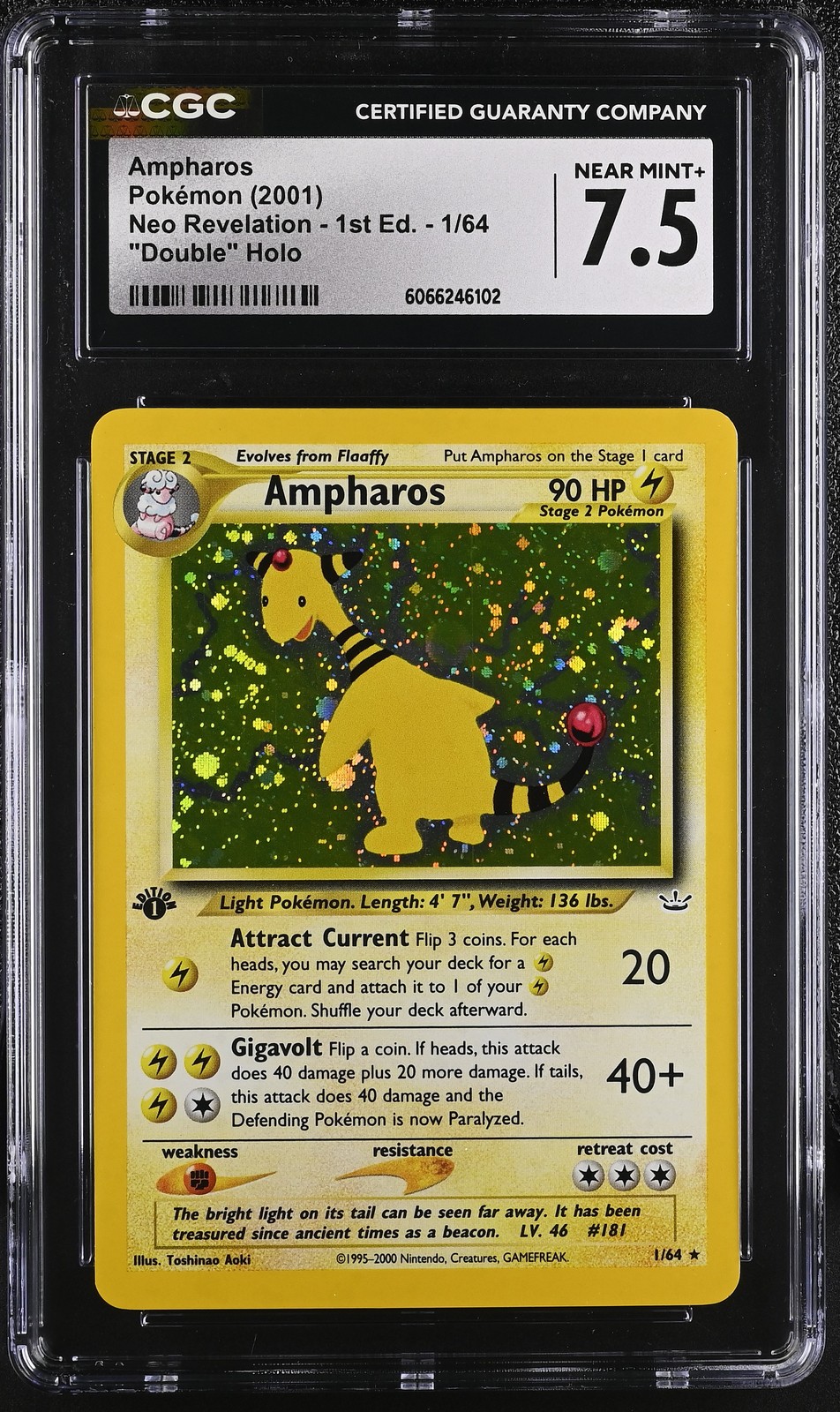 CGC 7.5 Ampharos Neo Revelation 1st Edition 1/64 Double Holo Pokemon Card