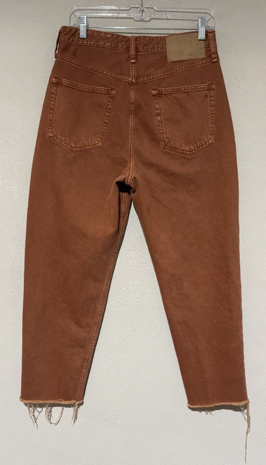 Rag & Bone Alissa High Rise Barrel Leg Jeans Cropped Raw Hem Honey Brown 28 Gg22 - Image 2 of 4