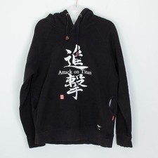 Attack on Titan Anime Black Hoodie Mens Japanese Kanji Graphic Sweatshirt Size M