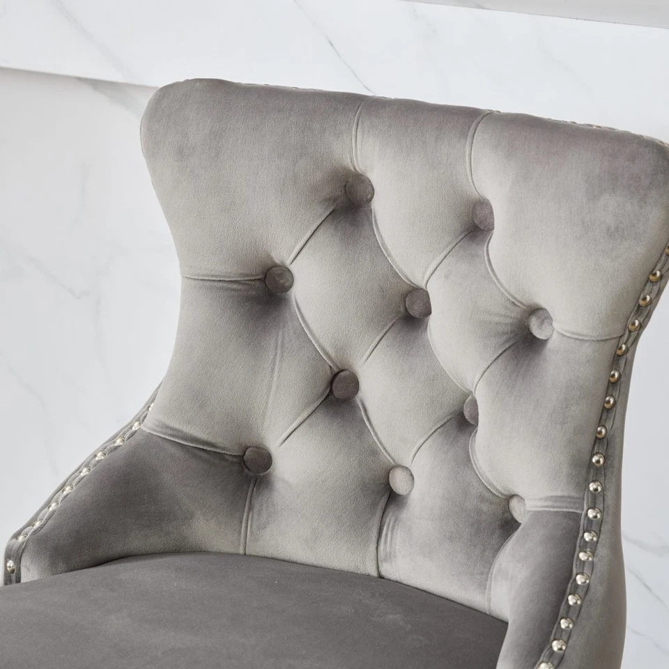 Swivel Velvet Barstools Set of 2 Counter Height Tufted Wooden Legs Nailhead Trim - Image 2 of 4