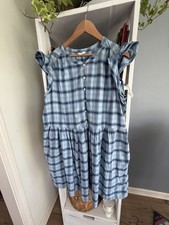 NWT Time & Tru Boho Dress Blue Chambray like Plaid Cottagecore Soft XXL 20