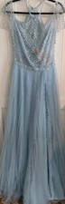Tarik Ediz Formal Prom Dress Beaded Side Slit, Blue Style 50295 Women's Size 8