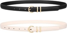 VONMELLI 2 Pack Women Skinny Belts for Jeans Dresses Fashion Thin Ladies Leathe