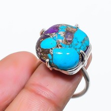 Copper Blue Turquoise Gemstone 925 Sterling Silver Jewelry Ring Size Adj. i613