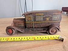 Vintage 1930s Wells Tin Plate clockwork Police Van 8" long workings