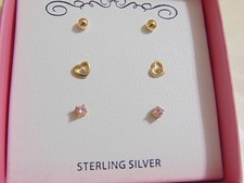 Lily Nily 18K Gold /Sterling Silver Children's Pink Zirconia Stud Set C515 60