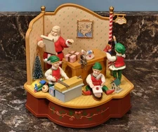 Vintage 1990s Santa Elves Christmas Decor Santa’s Workshop Animated Musical Box