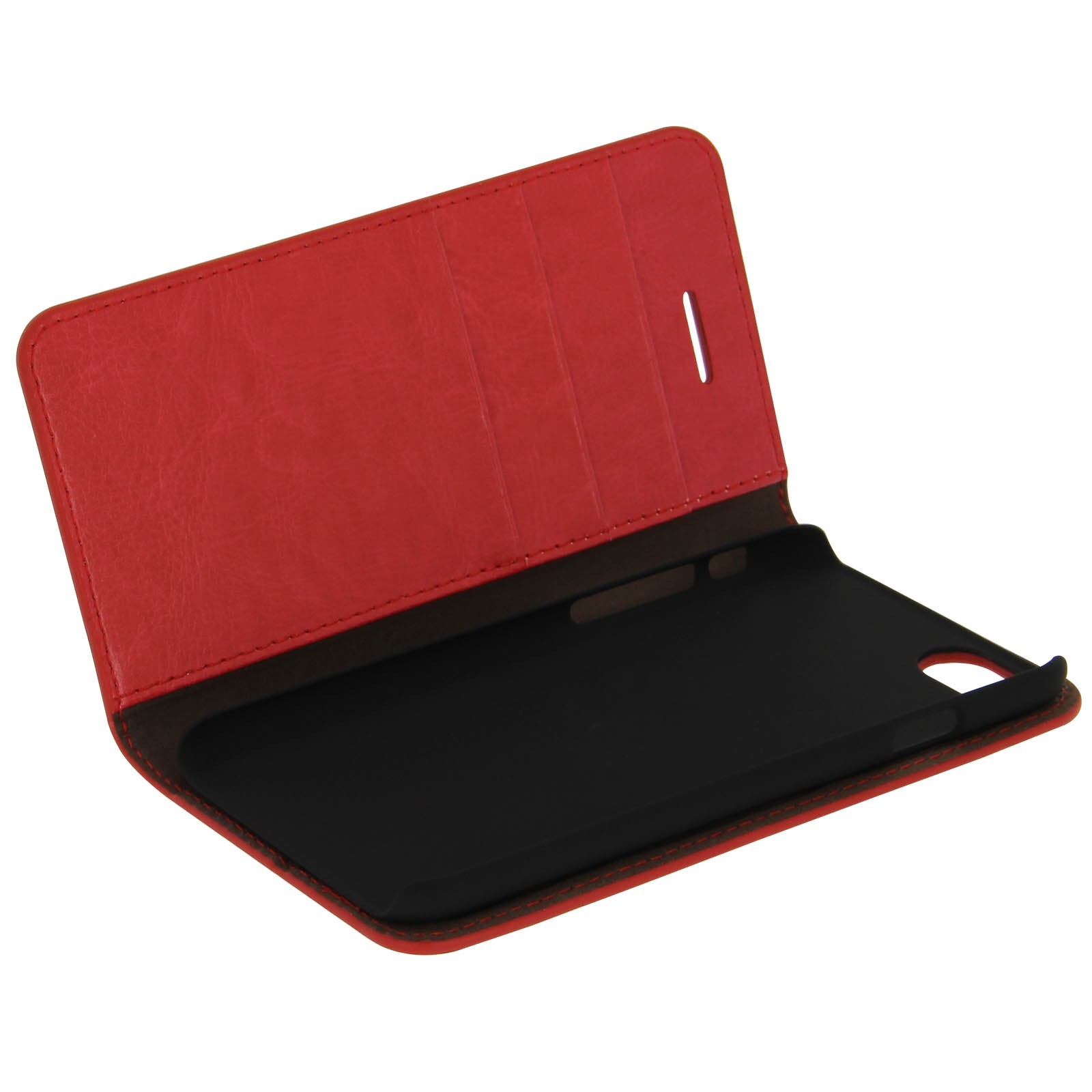 Coque folio en cuir véritable rouge iPhone SE 2020 clapet premium