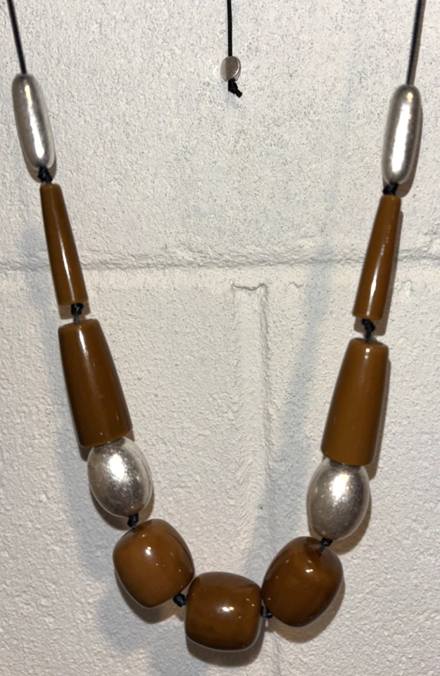 Collar J. Jill Declaración Metálico Plata Marrón Cuentas Ajustable Nuevo Con Etiquetas Foto 4 de 4