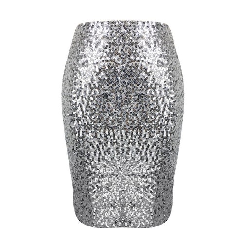 Women Pencil Skirt Sequin High Waist Party Knee Length Bodycon Midi Glitter - Picture 9 of 15