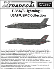 Xtradecal 1/72 F-35A F-35B Lightning II USAF/USMC Collection 33 Schemes Decals