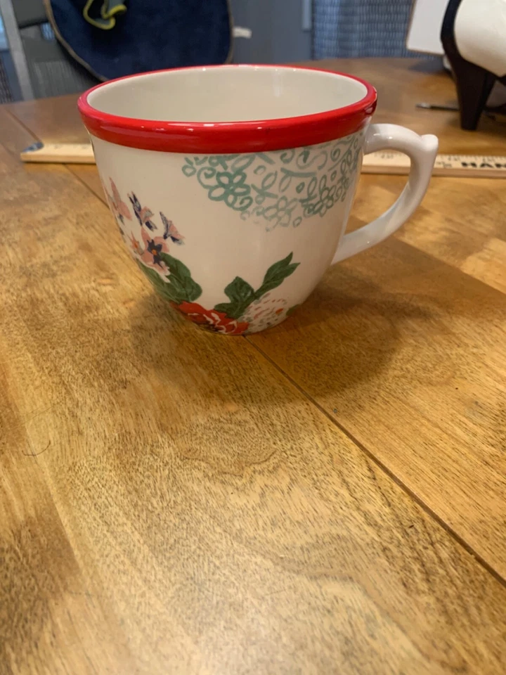 Taza de café The Pioneer Woman Country Garden borde rojo gres floral 17 onzas Foto 2 de 4