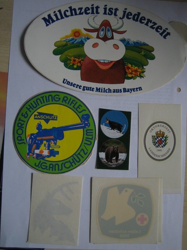 Aufkleber von Milch, Anschütz, Landeschießen, Wild u.a.,- Weidwerk Jäger, Jagd