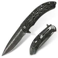Modern Custom Folding Hunter pocket Knife, Artistically designed Damascus Blade