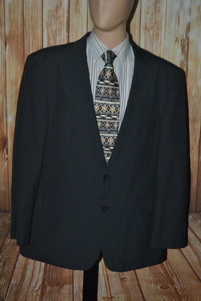 Stafford Men Black Stripes Polyester Viscose 2 Button Suit Sz 50R Wst 46x30 - Image 3 of 4