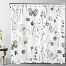 Grey Butterfly Shower Curtain for 72"W x 72"L Pack of 1 White