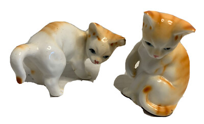 Ceramic 3 Cats Raised Back Tabby Kitties France Blue Eyes Miniature Figurines