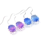 50% Off Fire Mix 2 Pairs Oval Cut Blue Colored Tourmaline Silver Drop Earrings