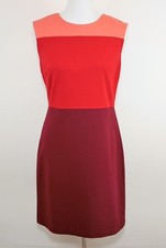 New TALBOTS Women's 8P Red & pink striped sleeveless stretch dress knee length