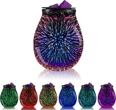 3D Glass Fireworks Electric Wax Melt Warmer with PTC Heating Plate 7 Colors LED 