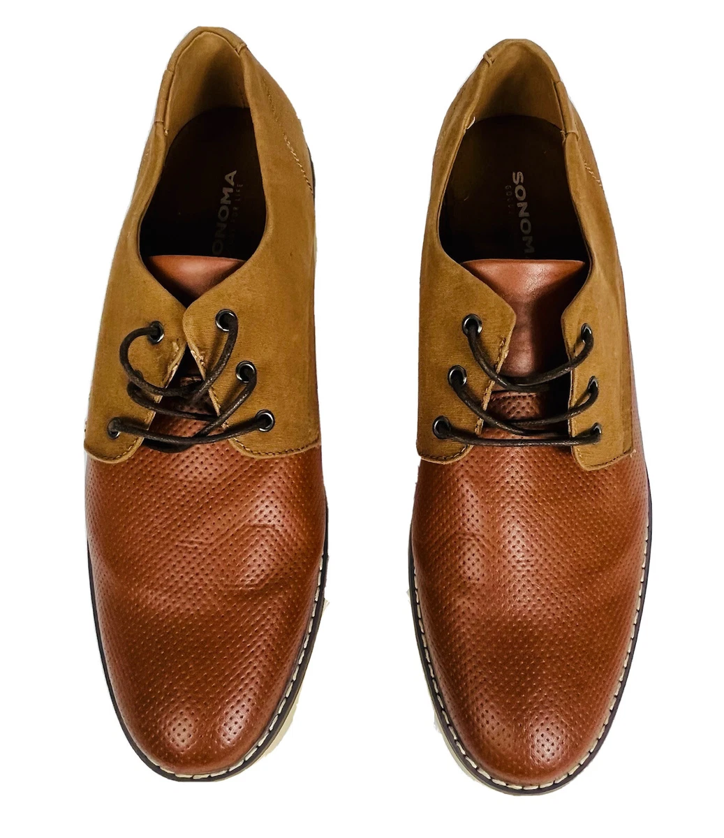 Sonoma Mens Shoes Sz 12 Martin Kohls Oxfords Brown Cognac Almond Toe Lace Shoes