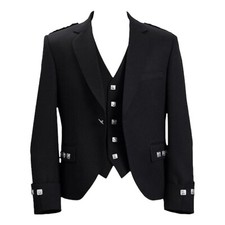 Men's Scottish Black Argyle Kilt Jacket  5 Button Waistcoat Wedding Kilt Jacket