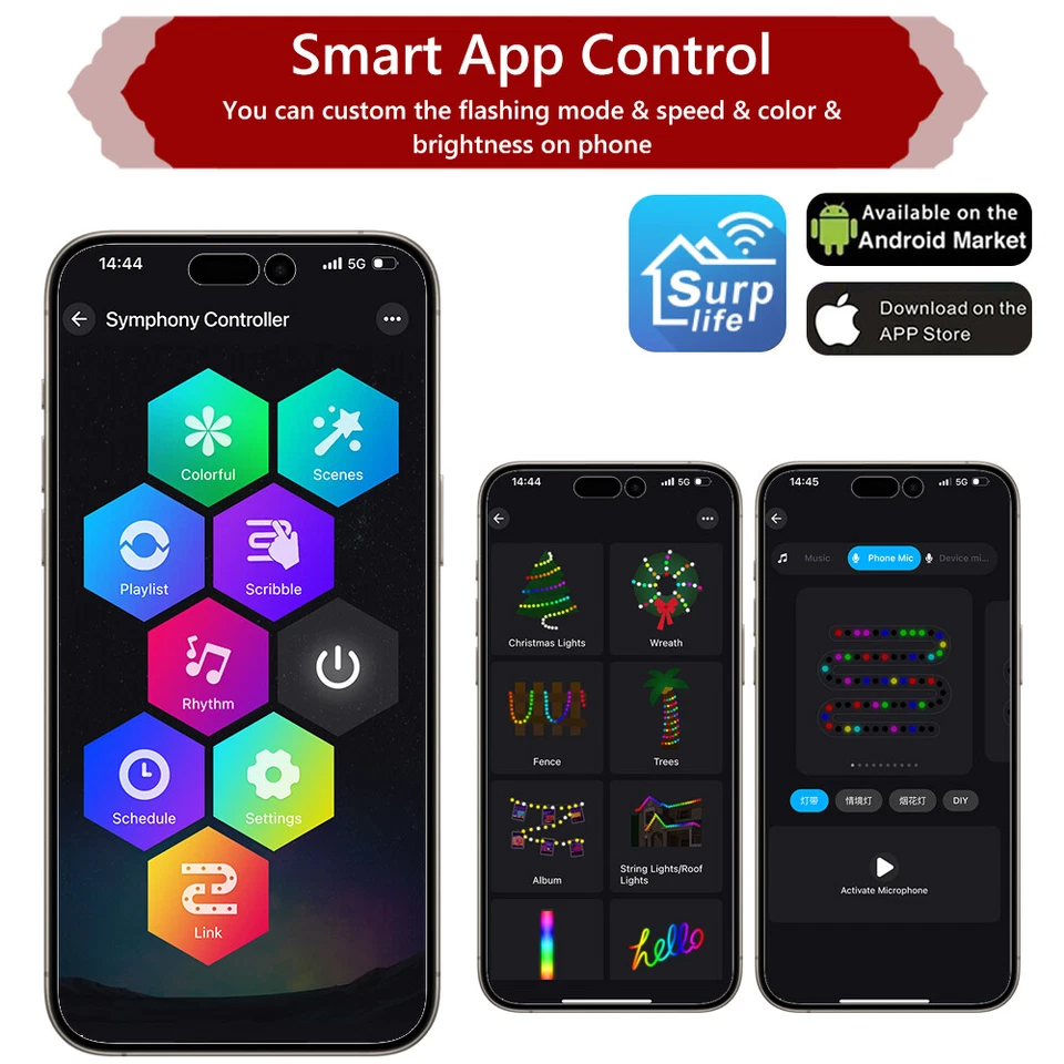 Christmas Tree Waterfall String Lights RGB Outdoor/Indoor Waterproof Smart Fairy - Image 4 of 4