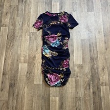 Fashion Nova Mini Dress Size Small Body Con Blue Floral Short Sleeve