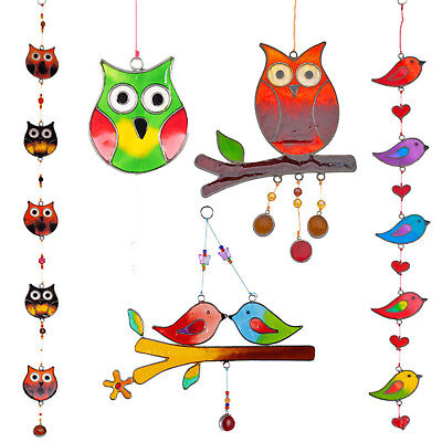Colourful Owl Stained Glass Sun Catcher Mobile Home Decoration Beautiful Window Hanging