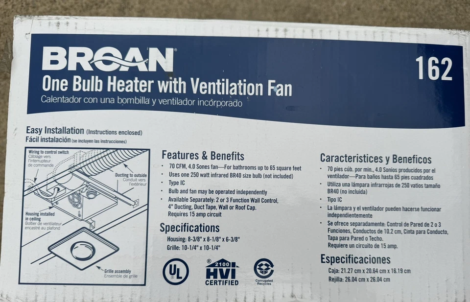 Broan One Bulb Heater with Ventilation Fan - Image 3 of 3