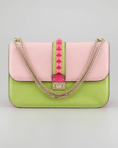 100% AUTHENTIC NEW VALENTINO GARAVANI GLAM LOCK COLOR BLOCK ROCKSTUD BAG/HANDBAG