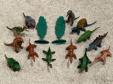 Lot Of 13 Vintage Hard Plastic Dinosaurs Toys  2 Trees Made In China