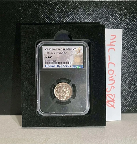 1938 D Buffalo Nickel 5C MS 65 NGC Original Bag Fragment