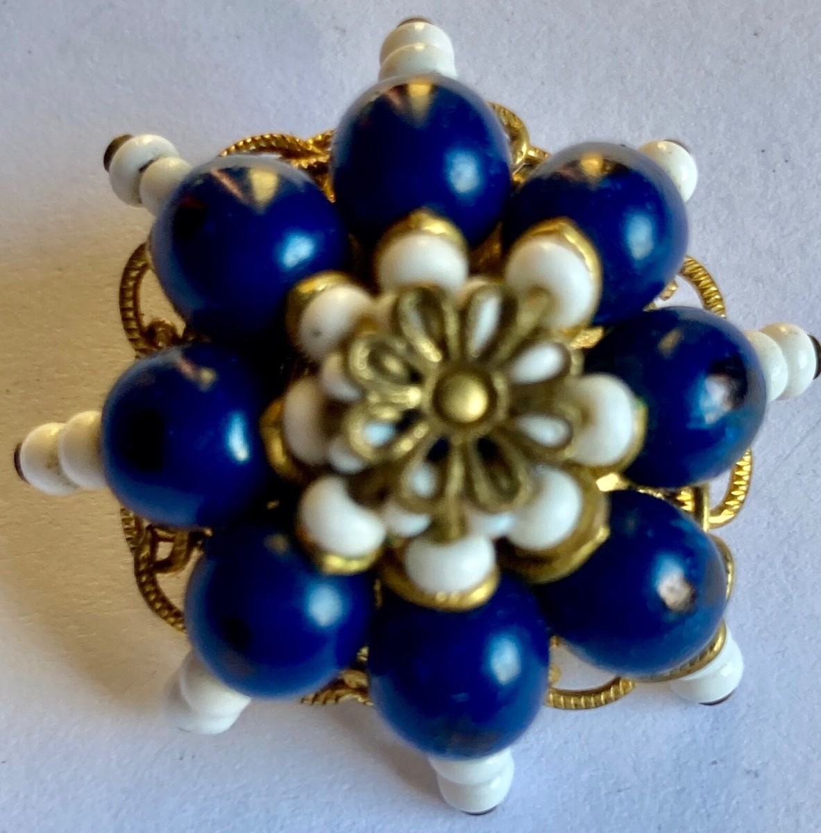 Boucles D'oreilles Vintage Louis Rousselet Style Art Déco Années 40/50 - N°17 En Pâte De Verre Bleu