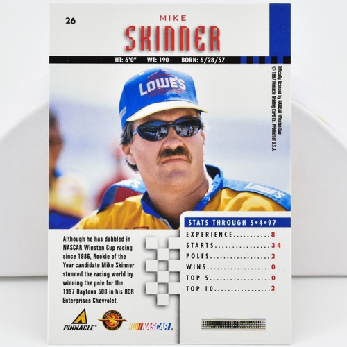 Tarjeta coleccionable vintage 1997 Mike Skinner Pinnacle Racing Stats #26 - Imagen 2 de 2