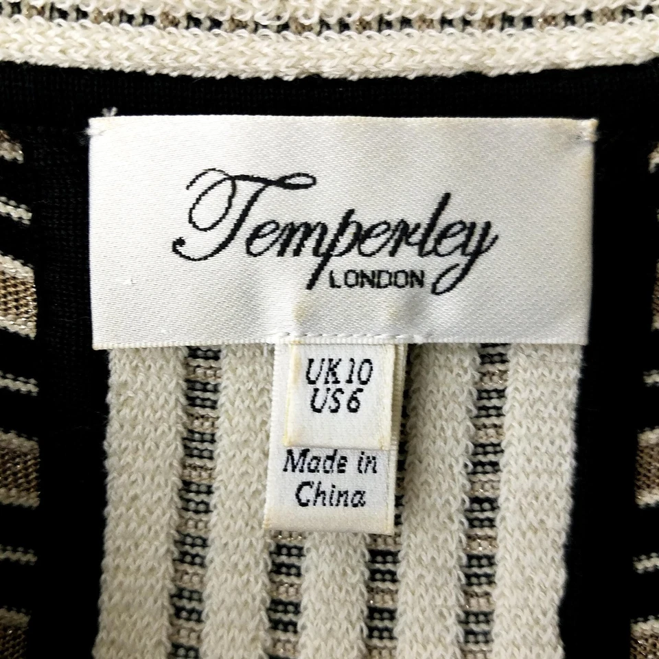 Vestido Suéter Temperley London Talla US 6 Metálico Dorado Rayas Mezcla Seda Cuello en V Foto 3 de 4