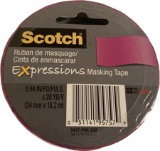 Scotch Expressions Masking Tape, 0.94 Inch x 20 Yards, Fuchsia
