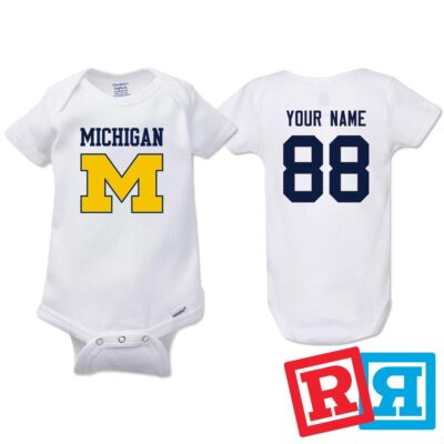 Personalized Michigan Wolverines Gerber Baby Onesie  Cotton Custom Bodysuit