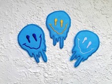 Embroidered Iron on Patch. Melting Blue Smiley Face Patch. Preppy Patch.