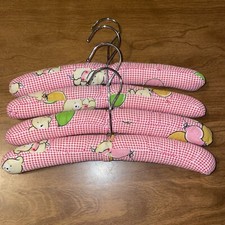 Vintage Lot Of Four Children  s Padded Teddy Bear Fabric Covered Hangers
