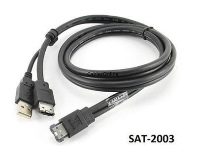 3ft eSATA+USB Combo (eSATAp) to eSATA Male & USB A Male, CablesOnline SAT-2003