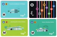 Lot of 4 Los Angeles Regional Connector Stations Metro TAP Card Transit Bus Rail