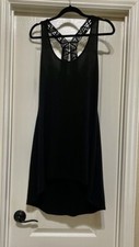 Miken Swimsuit Cover Up Dress Tunic Size L Black Crochet Straps Hi/Low