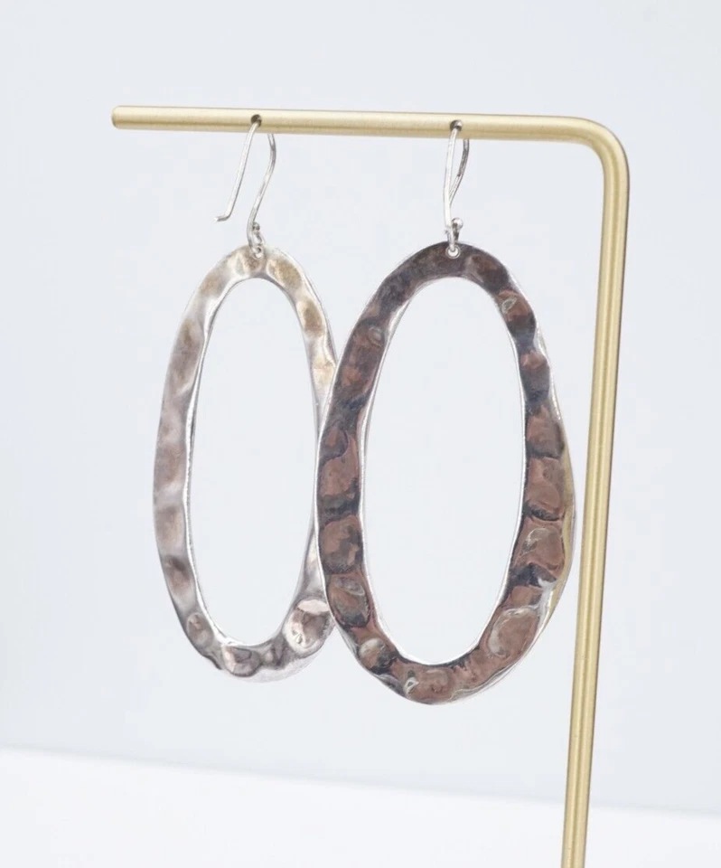 Ippolita Hammered Hoop Earrings Sterling Silver Dangle 2.2" Pouch ES2579 - Image 4 of 4