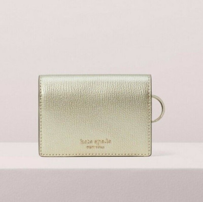 NWT Kate Spade Sylvia Mini Key Ring Bifold Leather Wallet PWRU7239 Pale Gold