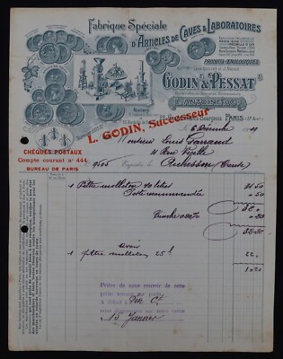 Rechnung PARIS 1919 GODIN Laborartikel & Keller schöner Kopf Billhead 3
