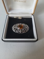 Sterling 925 Silver & Baltic Amber Brooch Oval Shape Decorative Jewellery