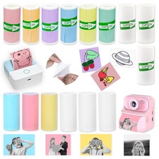 15 Rolls 2-in-1 Mini Printer Paper with Sticky Rolls Plain Roll for Study ...